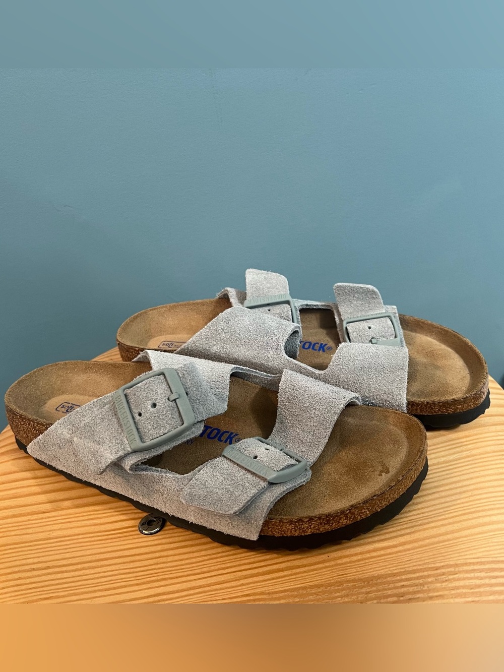 Birkenstock Arizona Soft Footbed Pure Sage Suede Sandals 39 Narrow